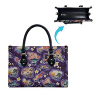 Hawaii Islands Map Design with Japanese Landscape Leather Bag Hawaiian Japan Fusion Art Purple Color LT03 - Polynesian Pride
