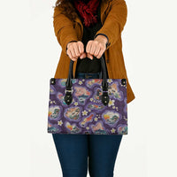 Hawaii Islands Map Design with Japanese Landscape Leather Bag Hawaiian Japan Fusion Art Purple Color LT03 - Polynesian Pride