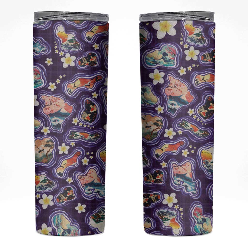 Hawaii Islands Map Design with Japanese Landscape Skinny Tumbler Hawaiian Japan Fusion Art Purple Color LT03 Purple - Polynesian Pride