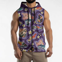 Hawaii Islands Map Design with Japanese Landscape Sleeveless Zip Hoodie Hawaiian Japan Fusion Art Purple Color LT03 - Polynesian Pride