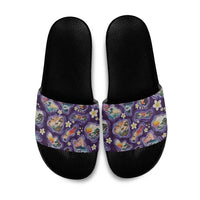 Hawaii Islands Map Design with Japanese Landscape Slide Sandals Hawaiian Japan Fusion Art Purple Color LT03 Purple - Polynesian Pride
