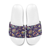Hawaii Islands Map Design with Japanese Landscape Slide Sandals Hawaiian Japan Fusion Art Purple Color LT03 Purple - Polynesian Pride