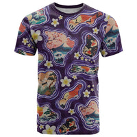 Hawaii Islands Map Design with Japanese Landscape T Shirt Hawaiian Japan Fusion Art Purple Color LT03 Purple - Polynesian Pride
