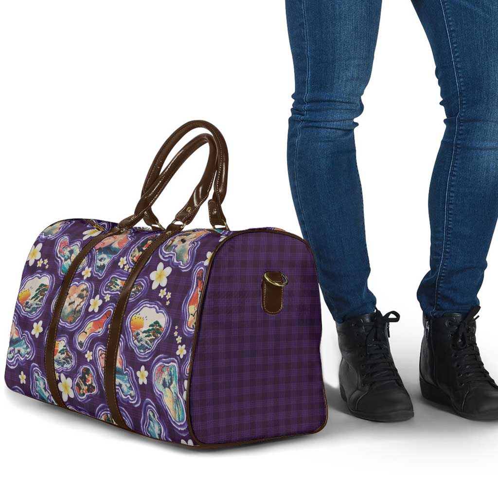Hawaii Islands Map Design with Japanese Landscape Travel Bag Hawaiian Japan Fusion Art Purple Color LT03 - Polynesian Pride