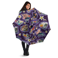 Hawaii Islands Map Design with Japanese Landscape Umbrella Hawaiian Japan Fusion Art Purple Color LT03 - Polynesian Pride