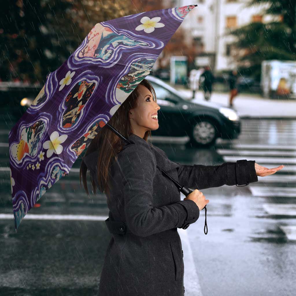 Hawaii Islands Map Design with Japanese Landscape Umbrella Hawaiian Japan Fusion Art Purple Color LT03 - Polynesian Pride