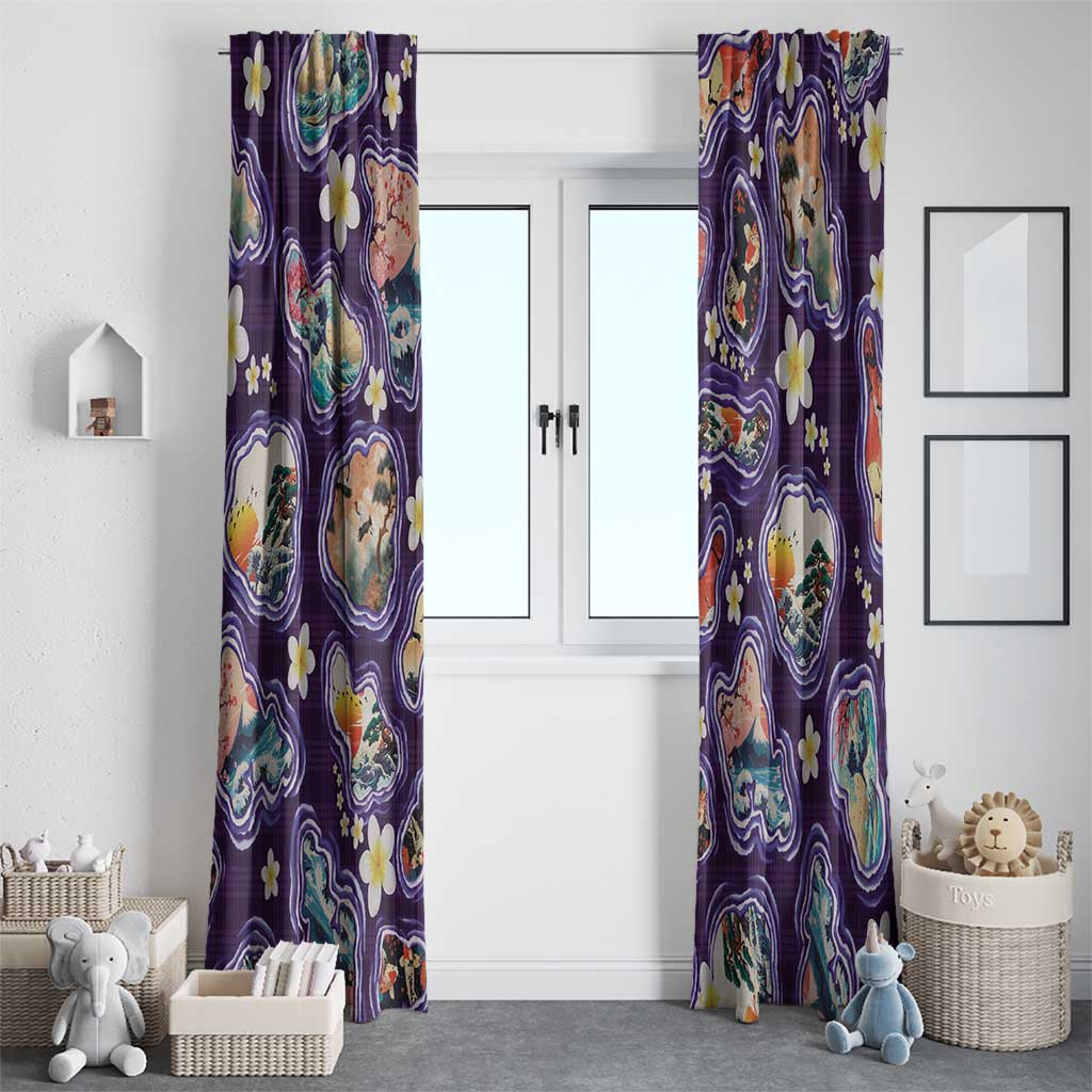 Hawaii Islands Map Design with Japanese Landscape Window Curtain Hawaiian Japan Fusion Art Purple Color LT03 - Polynesian Pride