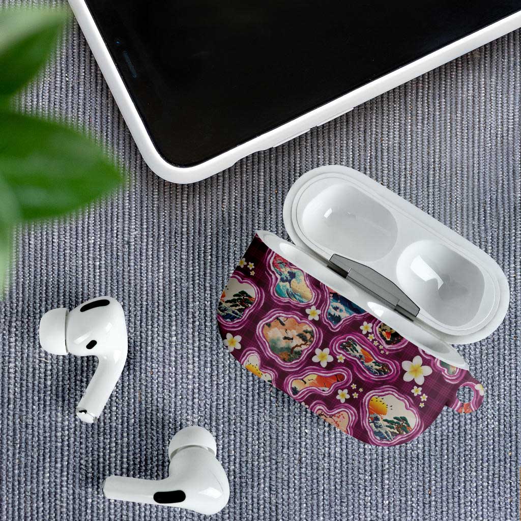 Hawaii Islands Map Design with Japanese Landscape AirPods Case Hawaiian Japan Fusion Art Pink Color LT03 - Polynesian Pride