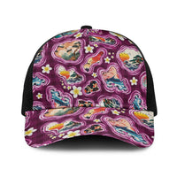 Hawaii Islands Map Design with Japanese Landscape Baseball Net Cap Hawaiian Japan Fusion Art Pink Color LT03 One Size Black Pink - Polynesian Pride