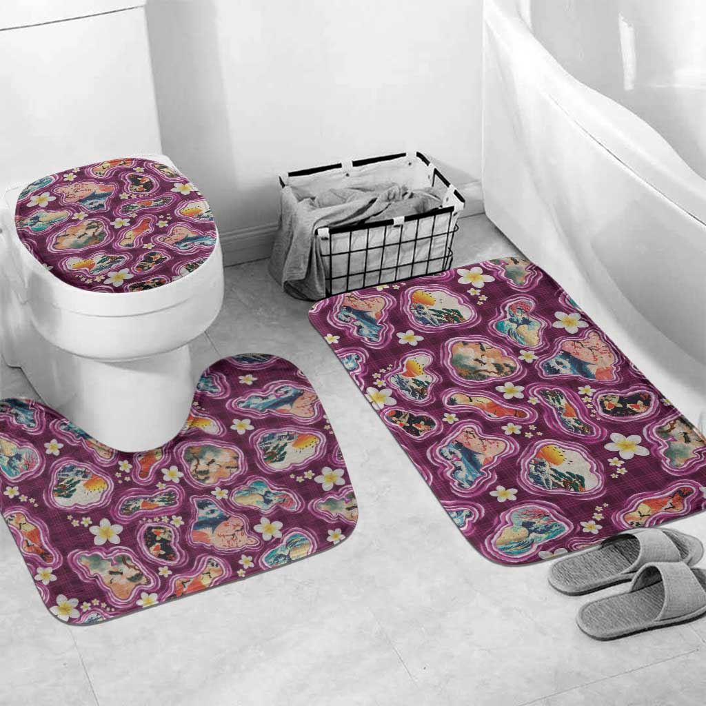 Hawaii Islands Map Design with Japanese Landscape Bathroom Set Hawaiian Japan Fusion Art Pink Color LT03 Mat Set Only (3 pcs) One Size Pink - Polynesian Pride