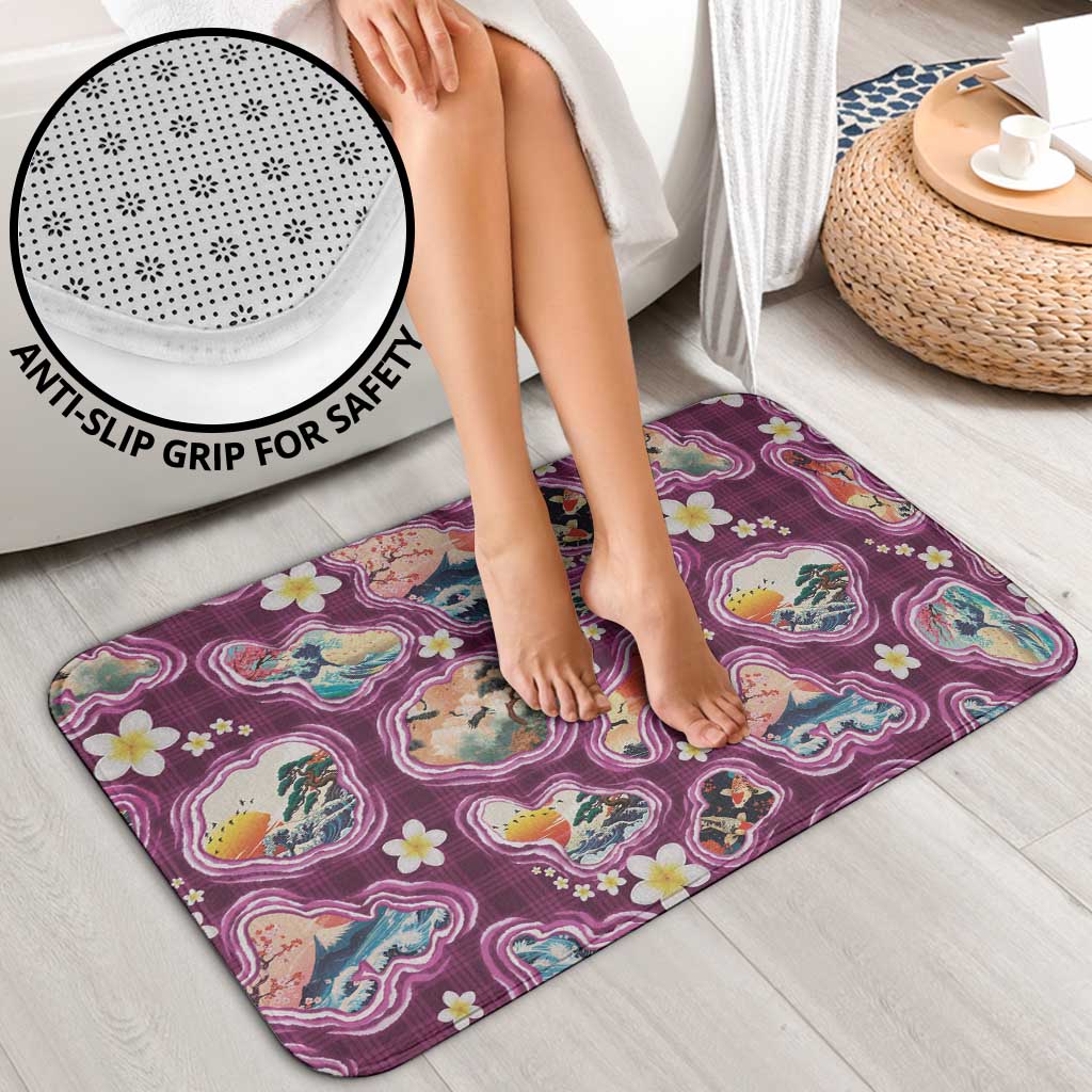 Hawaii Islands Map Design with Japanese Landscape Bathroom Set Hawaiian Japan Fusion Art Pink Color LT03 - Polynesian Pride