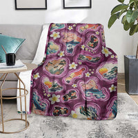 Hawaii Islands Map Design with Japanese Landscape Blanket Hawaiian Japan Fusion Art Pink Color LT03 - Polynesian Pride