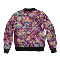 Hawaii Islands Map Design with Japanese Landscape Bomber Jacket Hawaiian Japan Fusion Art Pink Color LT03 - Polynesian Pride