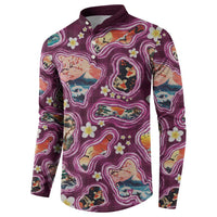 Hawaii Islands Map Design with Japanese Landscape Button Sweatshirt Hawaiian Japan Fusion Art Pink Color LT03 - Polynesian Pride