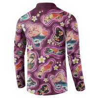 Hawaii Islands Map Design with Japanese Landscape Button Sweatshirt Hawaiian Japan Fusion Art Pink Color LT03 - Polynesian Pride