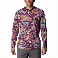 Hawaii Islands Map Design with Japanese Landscape Button Sweatshirt Hawaiian Japan Fusion Art Pink Color LT03 - Polynesian Pride