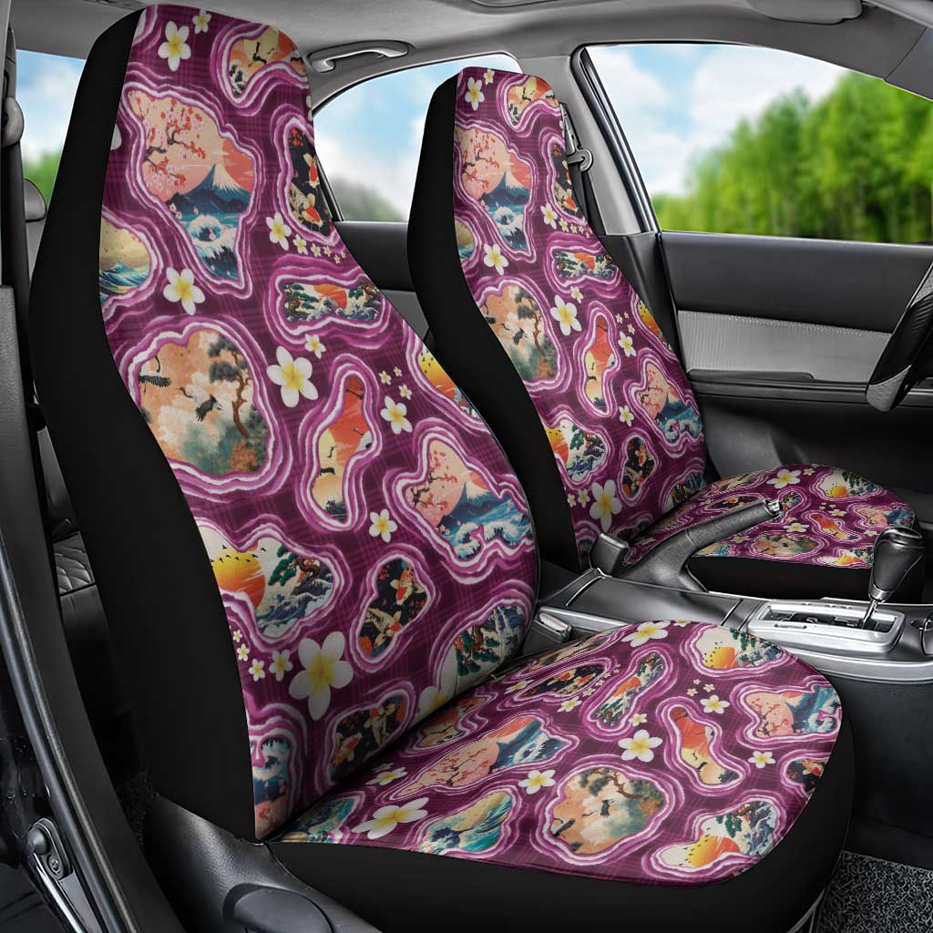 Hawaii Islands Map Design with Japanese Landscape Car Seat Cover Hawaiian Japan Fusion Art Pink Color LT03 - Polynesian Pride
