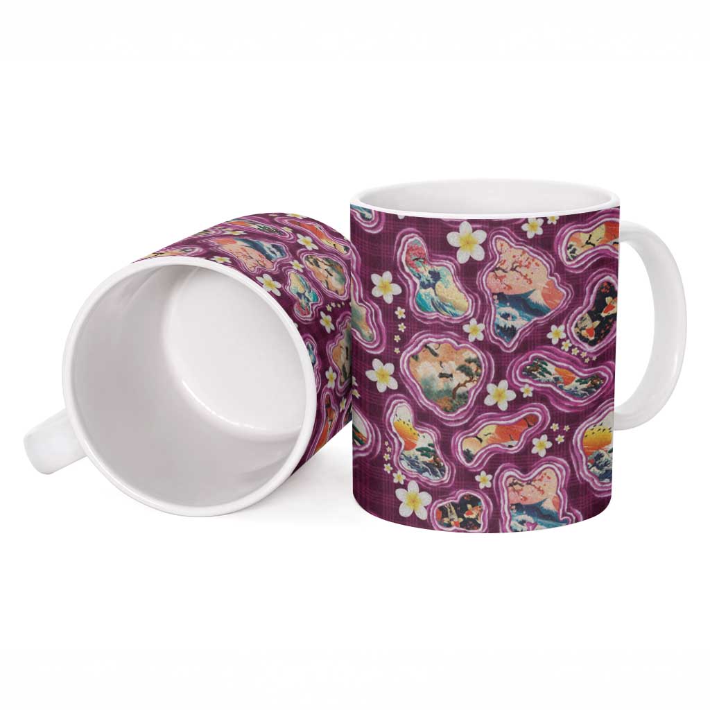 Hawaii Islands Map Design with Japanese Landscape Ceramic Mug Hawaiian Japan Fusion Art Pink Color LT03 - Polynesian Pride