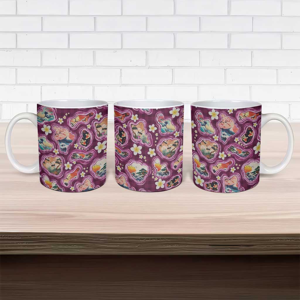 Hawaii Islands Map Design with Japanese Landscape Ceramic Mug Hawaiian Japan Fusion Art Pink Color LT03 - Polynesian Pride