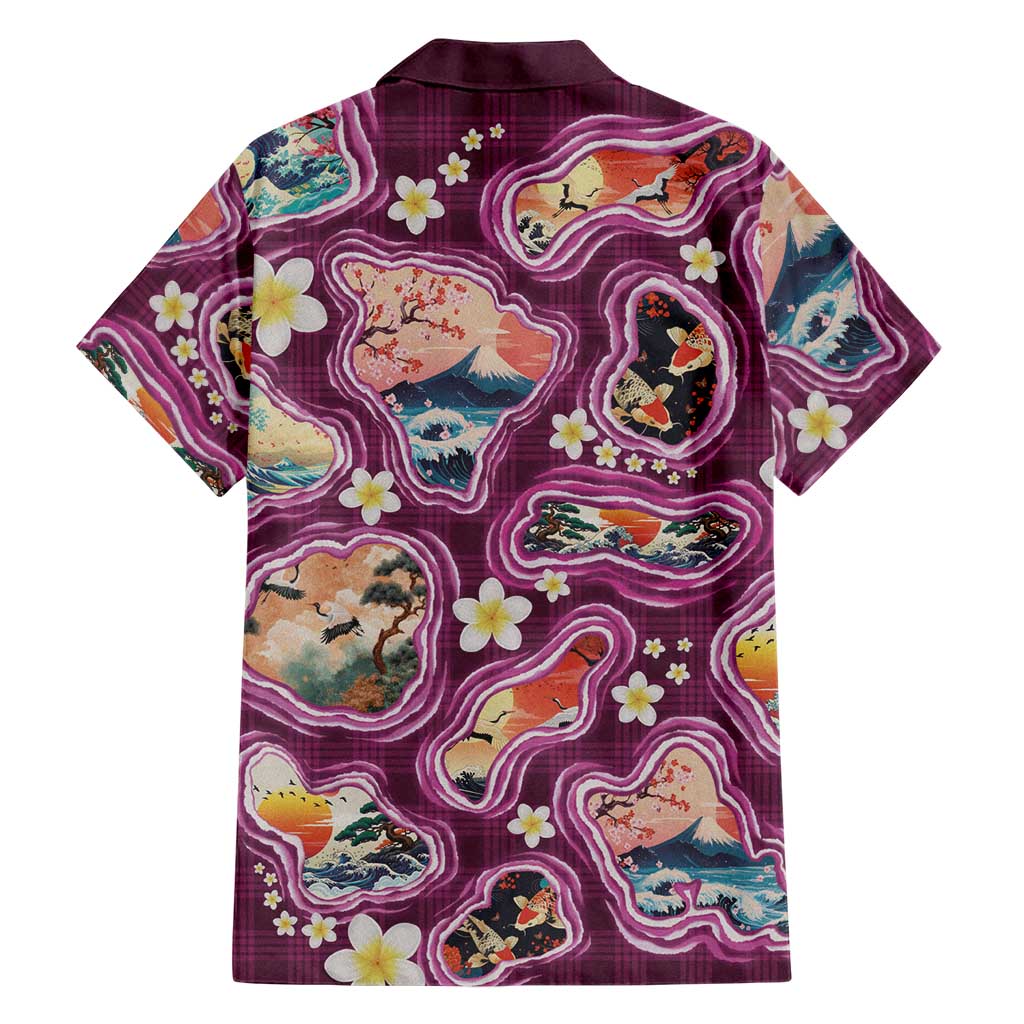 Hawaii Islands Map Design with Japanese Landscape Family Matching Mermaid Dress and Hawaiian Shirt Hawaiian Japan Fusion Art Pink Color LT03 - Polynesian Pride