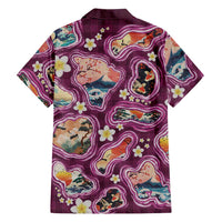 Hawaii Islands Map Design with Japanese Landscape Family Matching Mermaid Dress and Hawaiian Shirt Hawaiian Japan Fusion Art Pink Color LT03 - Polynesian Pride