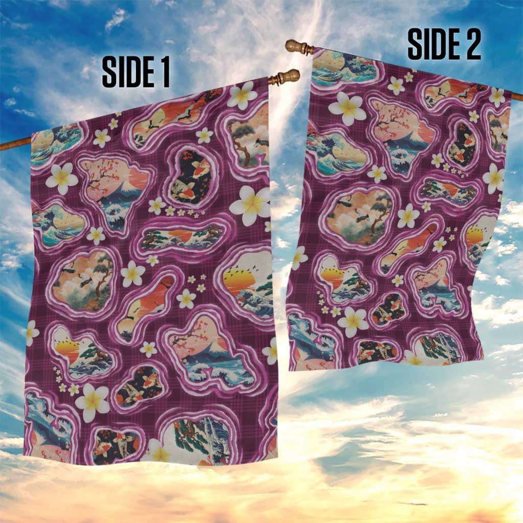 Hawaii Islands Map Design with Japanese Landscape Garden Flag Hawaiian Japan Fusion Art Pink Color LT03 - Polynesian Pride