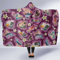 Hawaii Islands Map Design with Japanese Landscape Hooded Blanket Hawaiian Japan Fusion Art Pink Color LT03 One Size Pink - Polynesian Pride