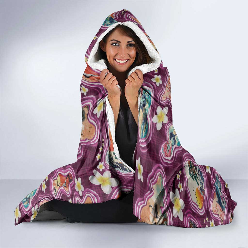 Hawaii Islands Map Design with Japanese Landscape Hooded Blanket Hawaiian Japan Fusion Art Pink Color LT03 - Polynesian Pride