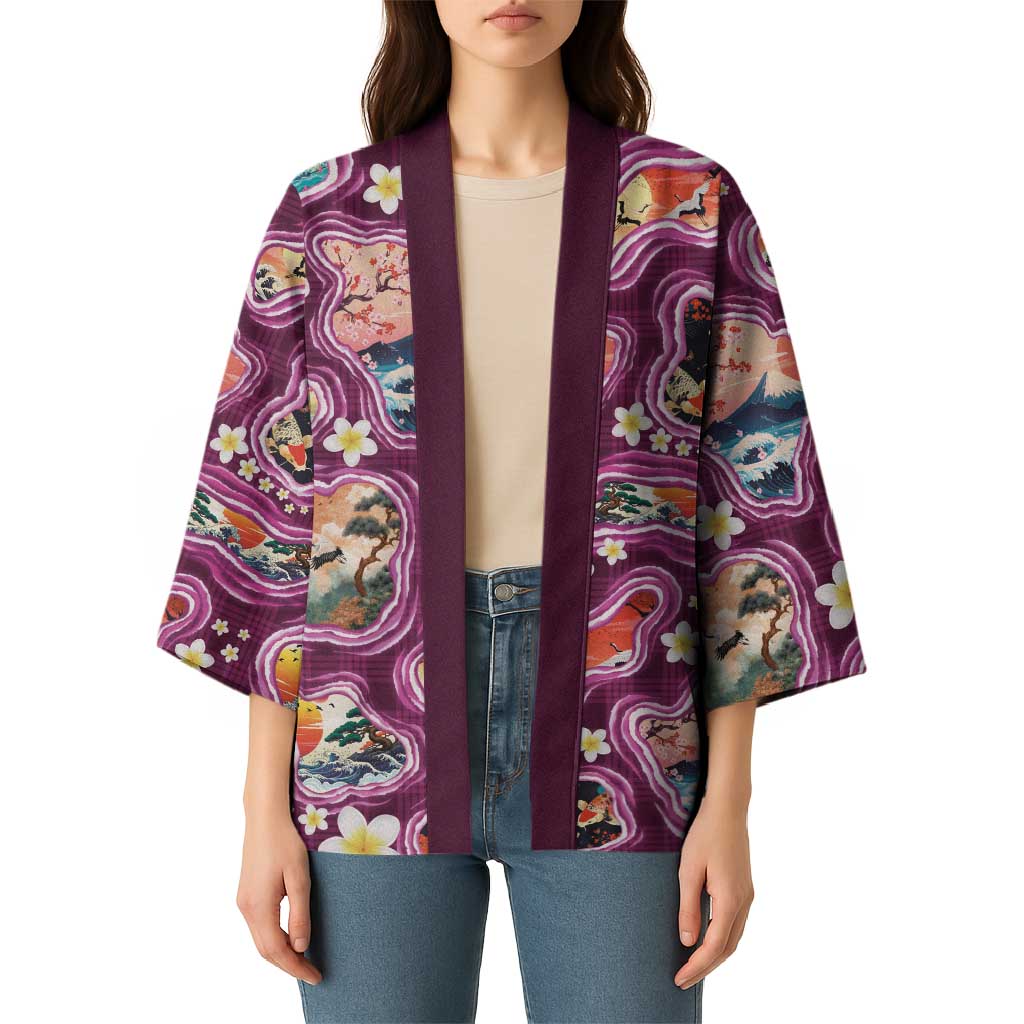 Hawaii Islands Map Design with Japanese Landscape Kimono Hawaiian Japan Fusion Art Pink Color LT03 - Polynesian Pride