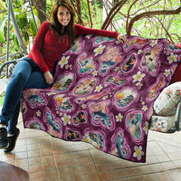 Hawaii Islands Map Design with Japanese Landscape Quilt Hawaiian Japan Fusion Art Pink Color LT03 - Polynesian Pride