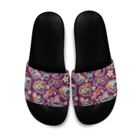 Hawaii Islands Map Design with Japanese Landscape Slide Sandals Hawaiian Japan Fusion Art Pink Color LT03 Pink - Polynesian Pride