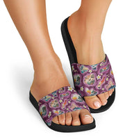 Hawaii Islands Map Design with Japanese Landscape Slide Sandals Hawaiian Japan Fusion Art Pink Color LT03 - Polynesian Pride