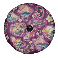 Hawaii Islands Map Design with Japanese Landscape Spare Tire Cover Hawaiian Japan Fusion Art Pink Color LT03 - Polynesian Pride