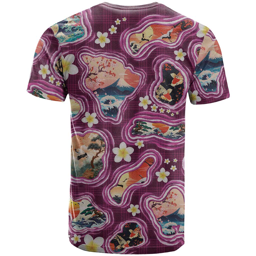 Hawaii Islands Map Design with Japanese Landscape T Shirt Hawaiian Japan Fusion Art Pink Color LT03 - Polynesian Pride