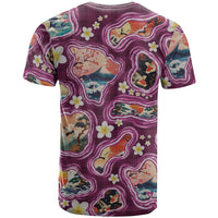 Hawaii Islands Map Design with Japanese Landscape T Shirt Hawaiian Japan Fusion Art Pink Color LT03 - Polynesian Pride