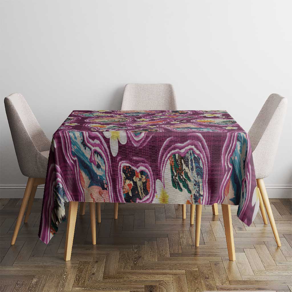 Hawaii Islands Map Design with Japanese Landscape Tablecloth Hawaiian Japan Fusion Art Pink Color LT03 - Polynesian Pride