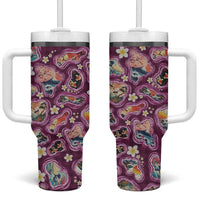 Hawaii Islands Map Design with Japanese Landscape Tumbler With Handle Hawaiian Japan Fusion Art Pink Color LT03 One Size: 40 oz Pink - Polynesian Pride