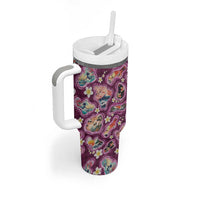 Hawaii Islands Map Design with Japanese Landscape Tumbler With Handle Hawaiian Japan Fusion Art Pink Color LT03 - Polynesian Pride