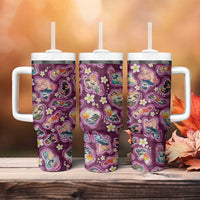 Hawaii Islands Map Design with Japanese Landscape Tumbler With Handle Hawaiian Japan Fusion Art Pink Color LT03 - Polynesian Pride