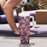 Hawaii Islands Map Design with Japanese Landscape Tumbler With Handle Hawaiian Japan Fusion Art Pink Color LT03 - Polynesian Pride
