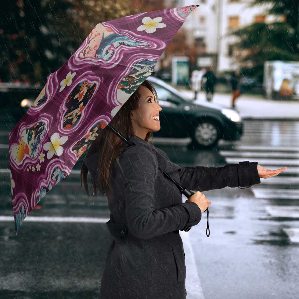 Hawaii Islands Map Design with Japanese Landscape Umbrella Hawaiian Japan Fusion Art Pink Color LT03 - Polynesian Pride