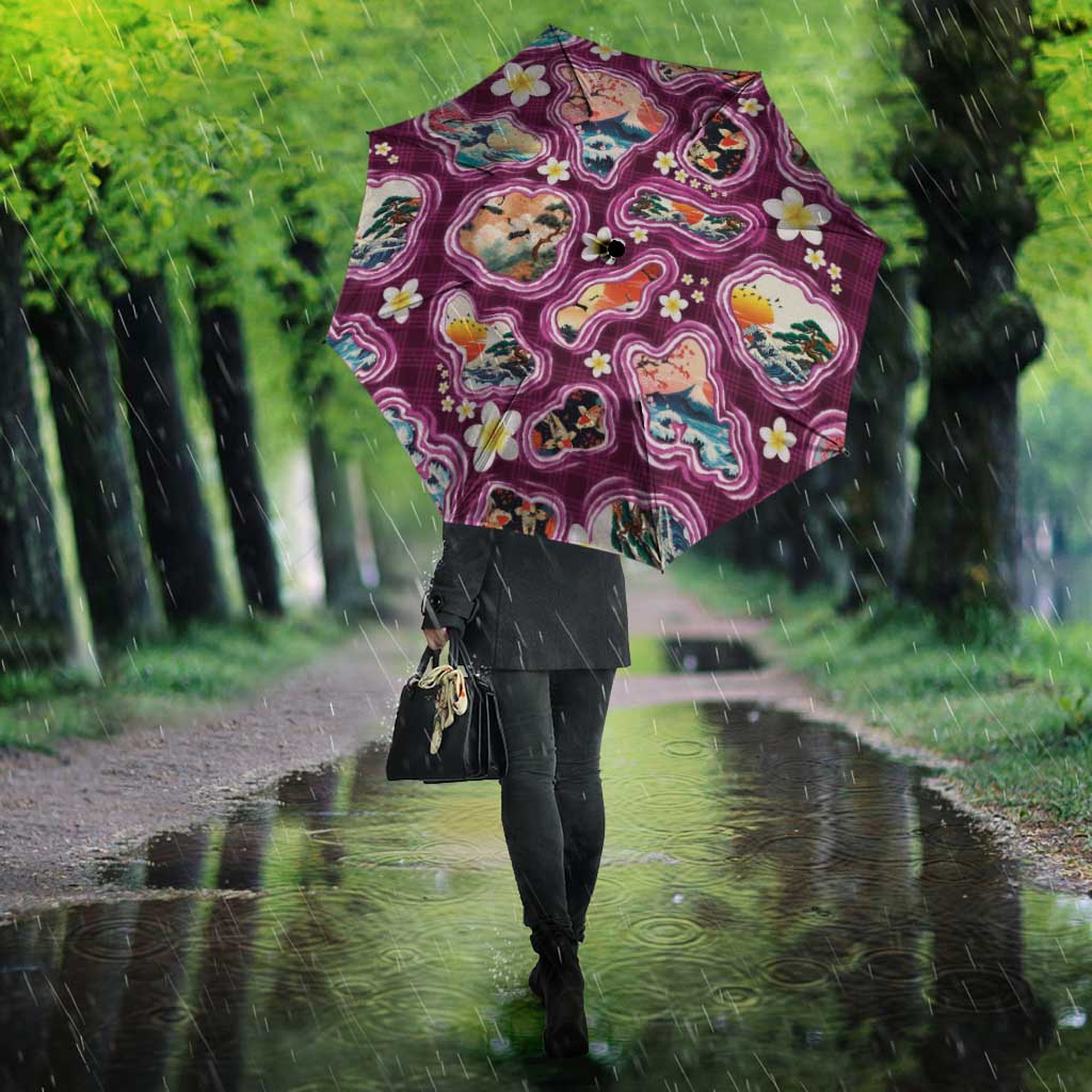 Hawaii Islands Map Design with Japanese Landscape Umbrella Hawaiian Japan Fusion Art Pink Color LT03 - Polynesian Pride