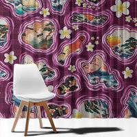 Hawaii Islands Map Design with Japanese Landscape Window Curtain Hawaiian Japan Fusion Art Pink Color LT03 - Polynesian Pride