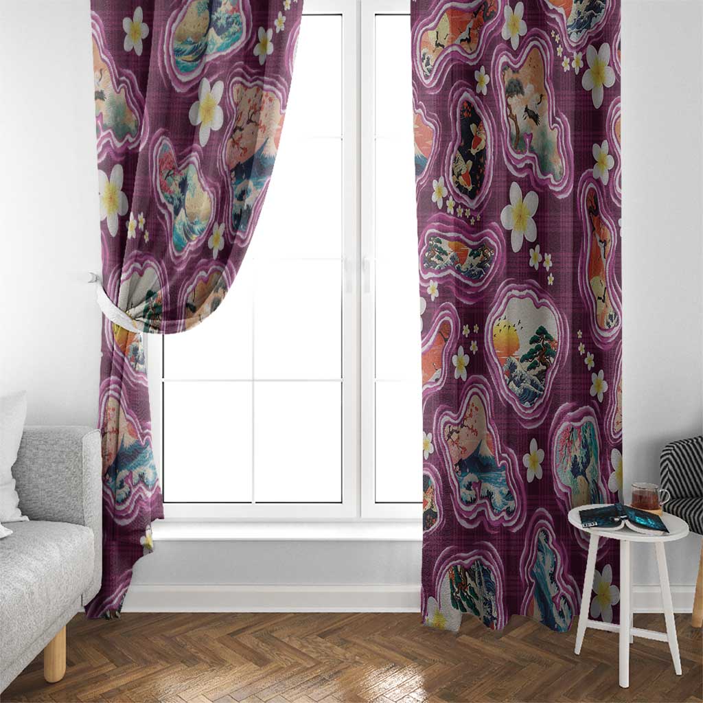 Hawaii Islands Map Design with Japanese Landscape Window Curtain Hawaiian Japan Fusion Art Pink Color LT03 - Polynesian Pride