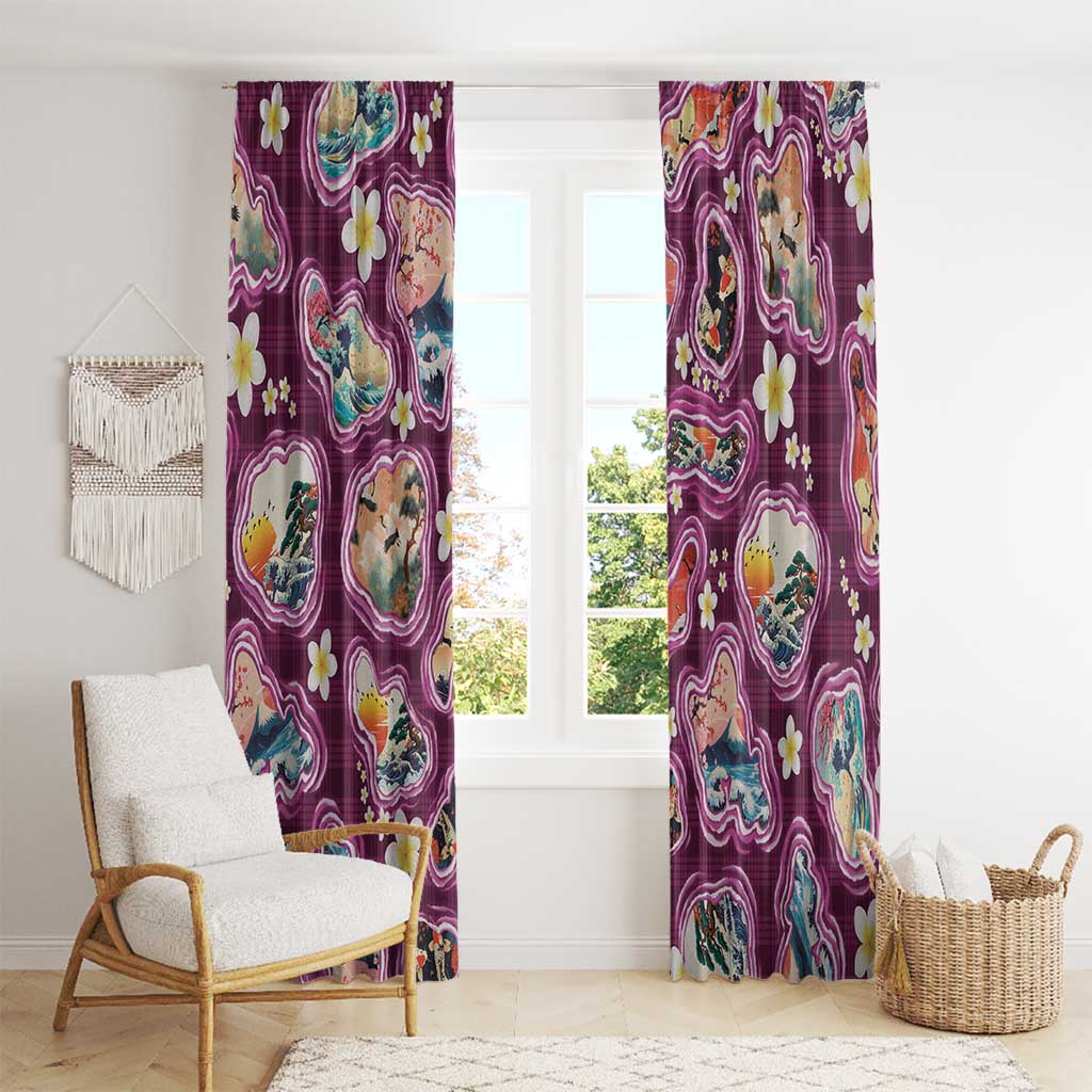 Hawaii Islands Map Design with Japanese Landscape Window Curtain Hawaiian Japan Fusion Art Pink Color LT03 - Polynesian Pride