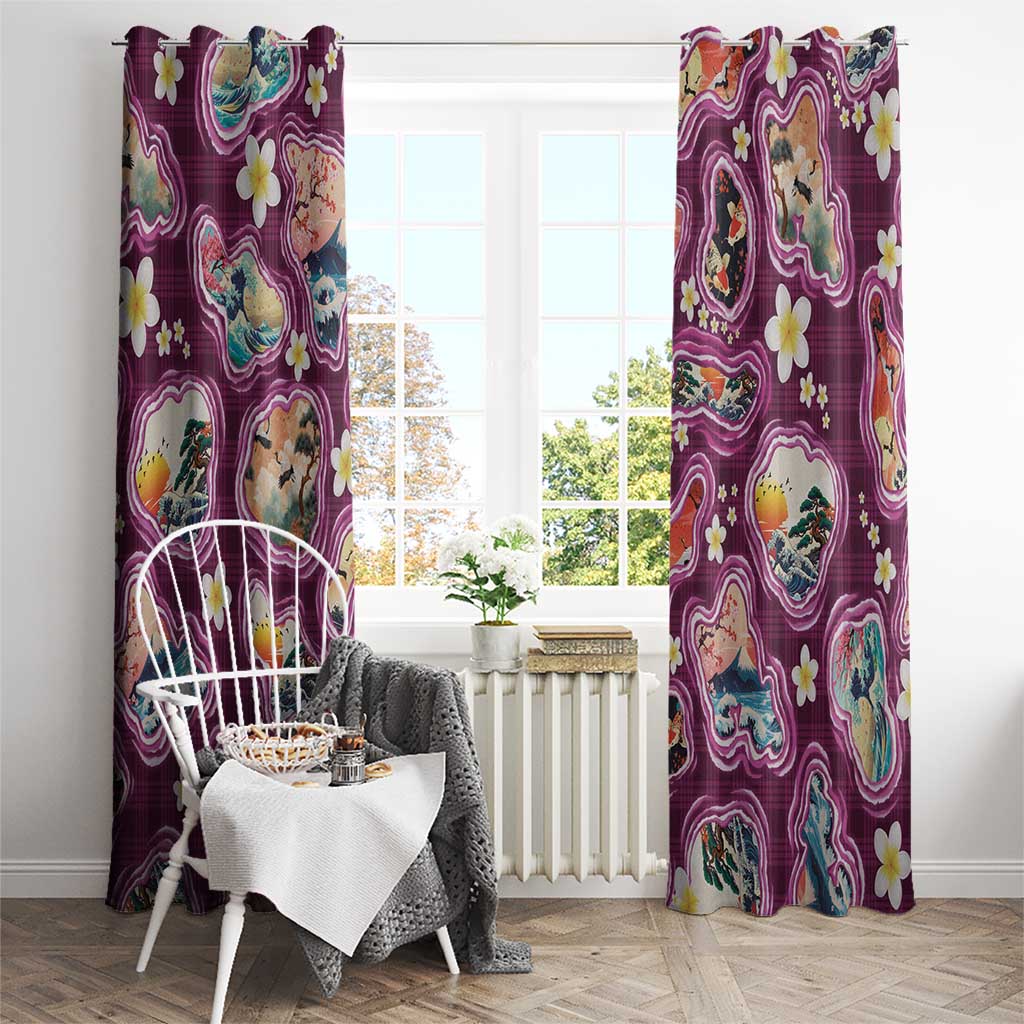 Hawaii Islands Map Design with Japanese Landscape Window Curtain Hawaiian Japan Fusion Art Pink Color LT03 - Polynesian Pride