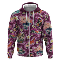 Hawaii Islands Map Design with Japanese Landscape Zip Hoodie Hawaiian Japan Fusion Art Pink Color LT03 Zip Hoodie Pink - Polynesian Pride