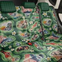 Hawaiian and Japanese Culture Together Back Car Seat Cover Hawaiian Island Shapes with Japanese Landscape Green Color LT03 - Polynesian Pride