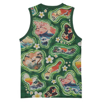 Hawaiian and Japanese Culture Together Basketball Jersey Hawaiian Island Shapes with Japanese Landscape Green Color LT03 - Polynesian Pride