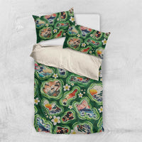 Hawaiian and Japanese Culture Together Bedding Set Hawaiian Island Shapes with Japanese Landscape Green Color LT03 US Twin 172cm x 218cm Green - Polynesian Pride
